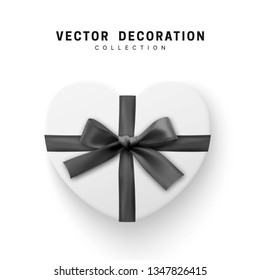 Vector white Gifts box. Isolated realistic gift presents in heart shape view top.