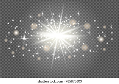 Vector white glitter abstract illustration. White star dust trail sparkling particles isolated on transparent background.