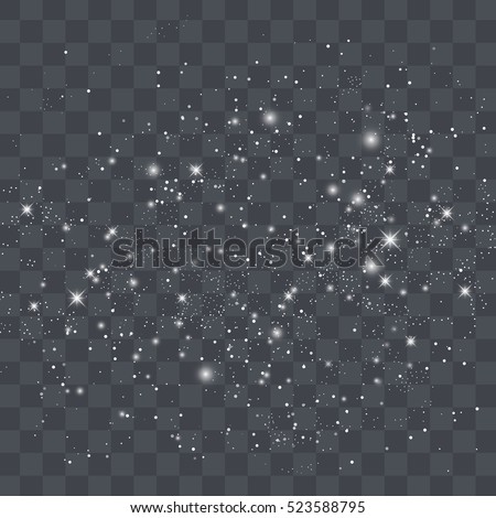 Vector white glitter particles background effect for luxury greeting rich card. Sparkling texture. Star dust sparks in explosion on black background.