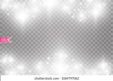 Vector white glitter wave abstract illustration. White star dust trail sparkling particles isolated on transparent background. Magic concept