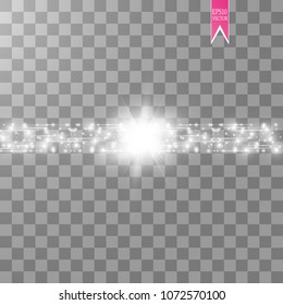 Vector white glitter wave abstract illustration. White star dust trail sparkling particles and speed lines isolated on transparent background. Magic concept