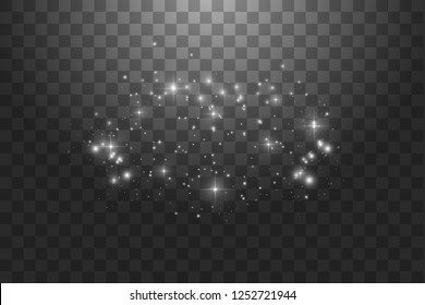 Vector white glitter wave abstract illustration. White star dust trail sparkling particles isolated on transparent background. Magic concept