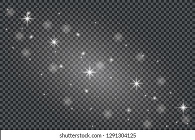 Vector white glitter wave abstract illustration. White star dust trail sparkling particles isolated on transparent background. Magic concept