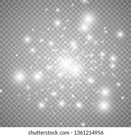 Vector white glitter wave abstract illustration. White star dust trail sparkling particles isolated on transparent background. Magic concept