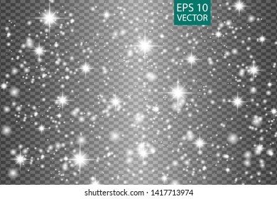 Vector white glitter wave abstract illustration. White star dust trail sparkling particles isolated on transparent background. Magic concept 