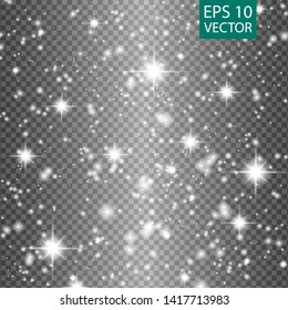 Vector white glitter wave abstract illustration. White star dust trail sparkling particles isolated on transparent background. Magic concept 