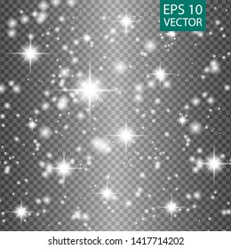 Vector white glitter wave abstract illustration. White star dust trail sparkling particles isolated on transparent background. Magic concept 