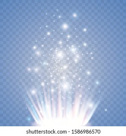 Vector white glitter wave abstract illustration. White star dust trail sparkling particles isolated on transparent background. Magic concept