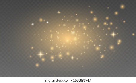 Vector white glitter wave abstract illustration. Gold glitter powder splash background. Golden dust. Magic mist glowing.  Christmas flash. White sparks and golden stars glitter special light effect. 