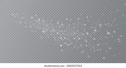 Vector white glitter wave abstract illustration. White star dust trail sparkling particles isolated on transparent background. Magic concept
