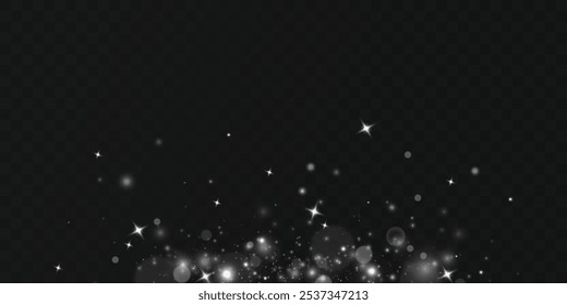 Vector white glitter wave abstract illustration. White star dust trail sparkling particles isolated on transparent background. Magic concept