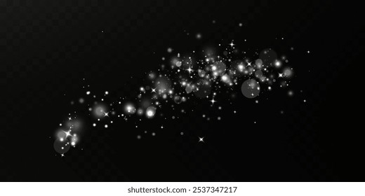 Vector white glitter wave abstract illustration. White star dust trail sparkling particles isolated on transparent background. Magic concept