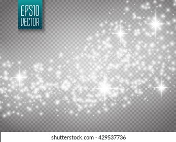 Vector White Glitter Wave Abstract Illustration. White  Star Dust Trail Sparkling Particles Isolated On Transparent Background. Magic Concept