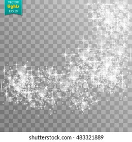 Vector white glitter wave abstract background. White glittering star dust trail sparkling particles on transparent background. Magic glow background - stock vector