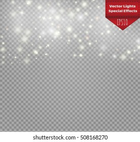 Vector white glitter wave abstract illustration. White star dust trail sparkling particles isolated on transparent background. Magic concept