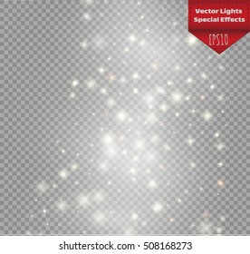 Vector white glitter wave abstract illustration. White star dust trail sparkling particles isolated on transparent background. Magic concept