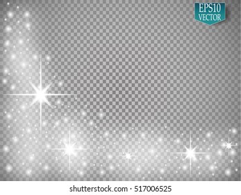 Vector white glitter wave abstract illustration. White star dust trail sparkling particles isolated on transparent background. Magic concept