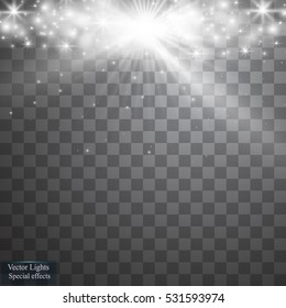 Vector white glitter wave abstract illustration. White star dust trail sparkling particles isolated on transparent background. Magic concept