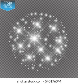 Vector white glitter wave abstract illustration. White star dust trail sparkling particles isolated on transparent background. Magic concep
