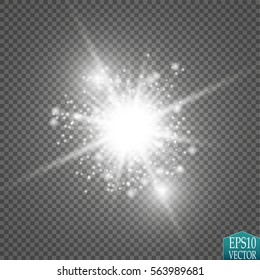 Vector white glitter wave abstract illustration. White star dust trail sparkling particles isolated on transparent background. Magic concept