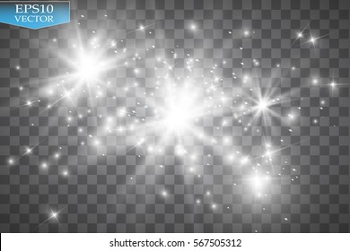 Vector white glitter wave abstract illustration. White star dust trail sparkling particles isolated on transparent background. Magic concept