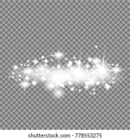 Vector white glitter wave abstract illustration. White star dust trail sparkling particles isolated on transparent background. Magic concept