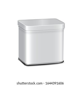 Vector white gloss tin can. Container for coffee, tea, sugar, sweet, spice. Realistic illustration packaging for your design