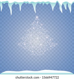 Vector white glossy snow waves and icicles, abstract illustration. White dust star trace of sparkling particles isolated on a transparent background. Magic concept. Christmas. New Year.