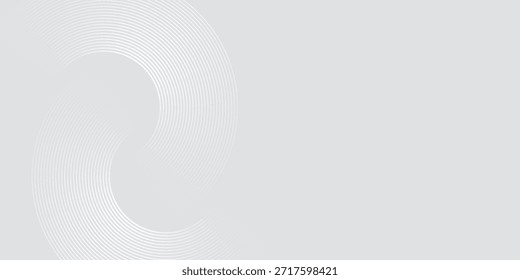 Vektorweiß leuchtende geometrische Linien auf grauem Hintergrund. Moderne glänzende blaue Kreislinien Muster. Futuristisches Technologiekonzept, Vektorgrafik