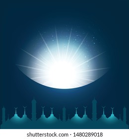 Vector- White glowing light burst explosion dark background with transparent, Drawing for cool effect decoration with ray sparkles. Bright star. shining gradient mosque illustration.