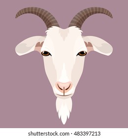 Vector White Goat Face Farm Animal Zoo Icon