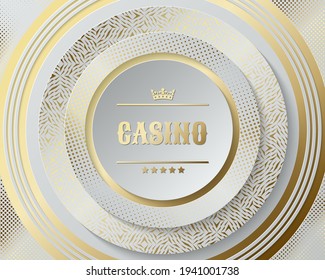 Marco de lujo redondo vectorial, blanco y dorado abstracto. Patrón geométrico dorado, secuencias brillantes sobre fondo blanco. Diseño de luz de etiqueta premium