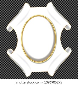 Vector White and Gold Antique Scroll Cartouche - Baroque Stucco Shield Design
