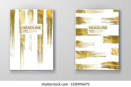 Vector White and Gold Design Templates for Brochures, Flyers, Mobile Technologies, Applications, Online Services, Typographic Emblems, Logo, Banners and Infographic. Golden Abstract Modern Background.