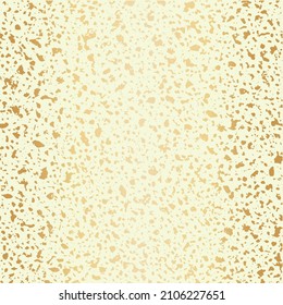 Vektor, weiße und goldene Folie, handgefertigter Terrazzo-Musterhintergrund. Hintergrund dichter grobkörniger Steinpartikel. Abstrakte Gesteinsstruktur mineralischer Kristalle. Zum Feiern, Hochzeitsfeiern