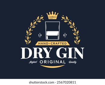 Vector white and gold gin vintage logo on a dark blue background