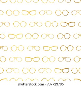 Vector white and gold glasses accessories horizontal borders, stripes seamless pattern. Great for eyewear themed fabric, wallpaper, packaging.