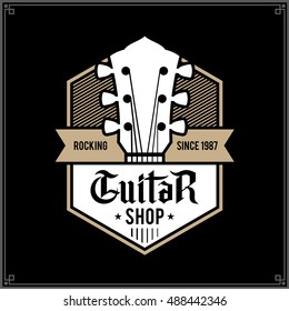 Vector white and gold guitar shop logo