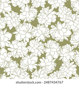 Vektorgrafik Weiß und Gold Jasminsambac oder Arabische Jasminblüte einfarbig nahtlose Wiederholungsmuster. Geeignet für Textil, Bildschirmhintergrund und Geschenkverpackung.
