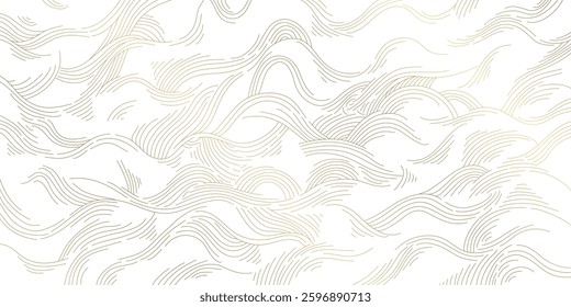 Vector white and gold line luxury organic pattern. Japanese style abstract wave, elegant water, contour, topography, cloud elegant texture. Premium fancy minimal template