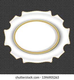 Vector White and Gold Medieval Cartouche - Victorian Gypsum Shield Vignette
