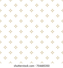 Vector white and gold ornamental seamless pattern with diamond shapes, stars. Abstract geometric golden texture. Subtle repeat background. Luxury design for decoration, wallpaper, fabric, cloth, web 