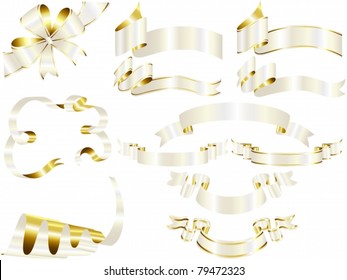 Vector of white and gold ribbon set
