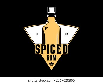 Vector white and gold rum logo isolated on a black background