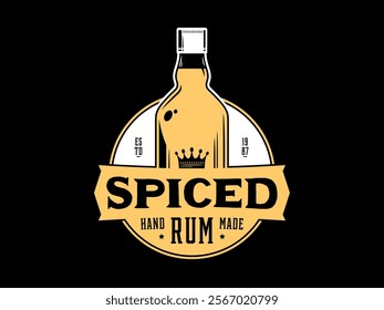 Vector white and gold spiced rum logo isolated on a black background