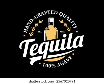 Vector white and gold tequila logo on a black background