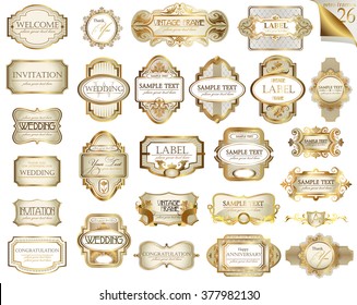 Vector white gold-framed  ornamental labels set. Easy to scale and edit. All pieces are separated.