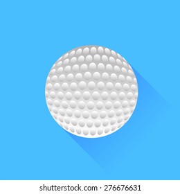 Vector White Golf Ball Isolated on Blue Background. Long Shadow.