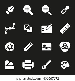Vector white graphic design icons set on black background
