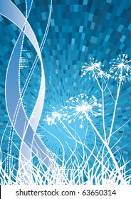 Vector white Grass  silhouette with blue shine wave background